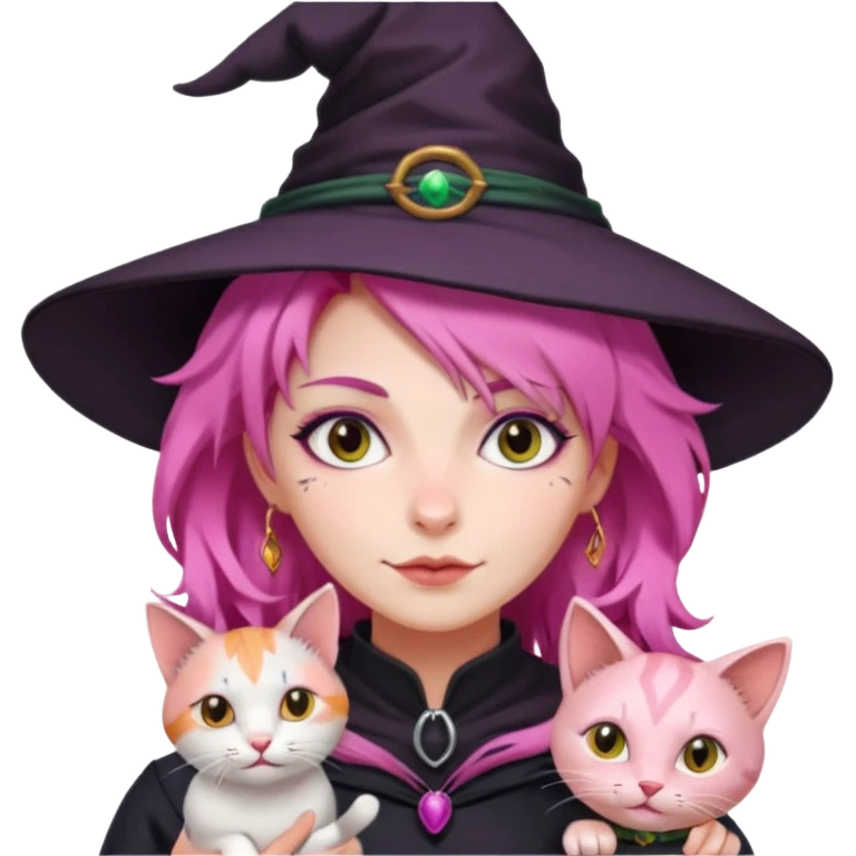 Witch with cat companion, pink haired emoji