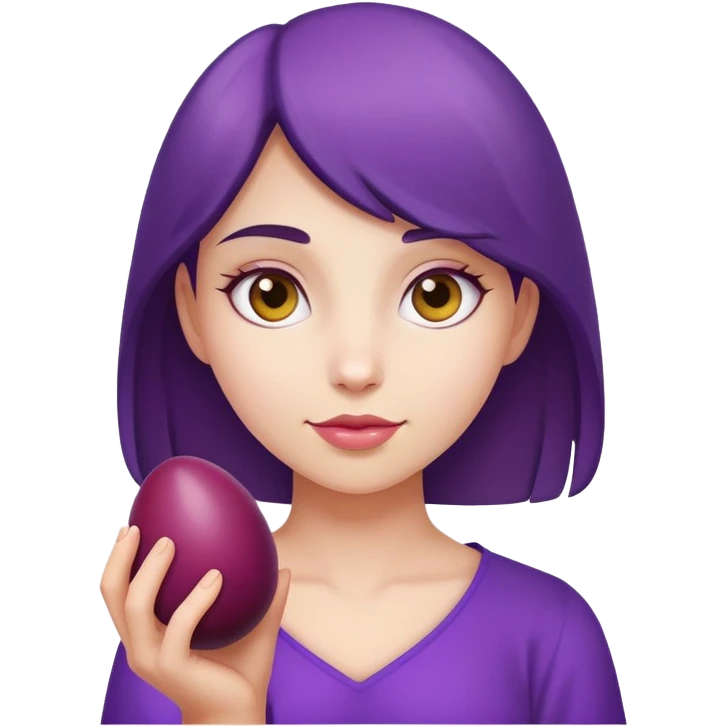 Girl holding a egg plum emoji