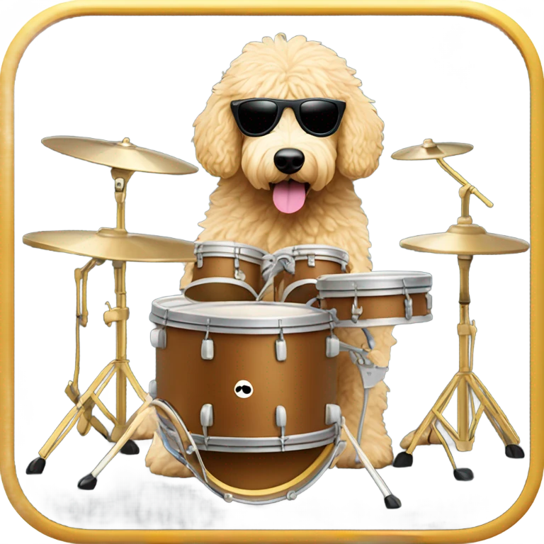 Golden doodle. Wearing sunglasses playing the drums  emoji