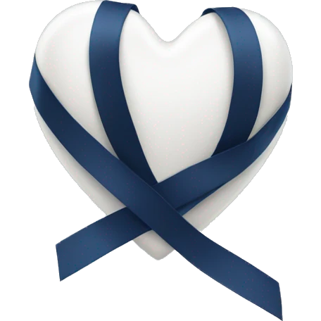 White heart with a navy blue ribbon tied around it  emoji