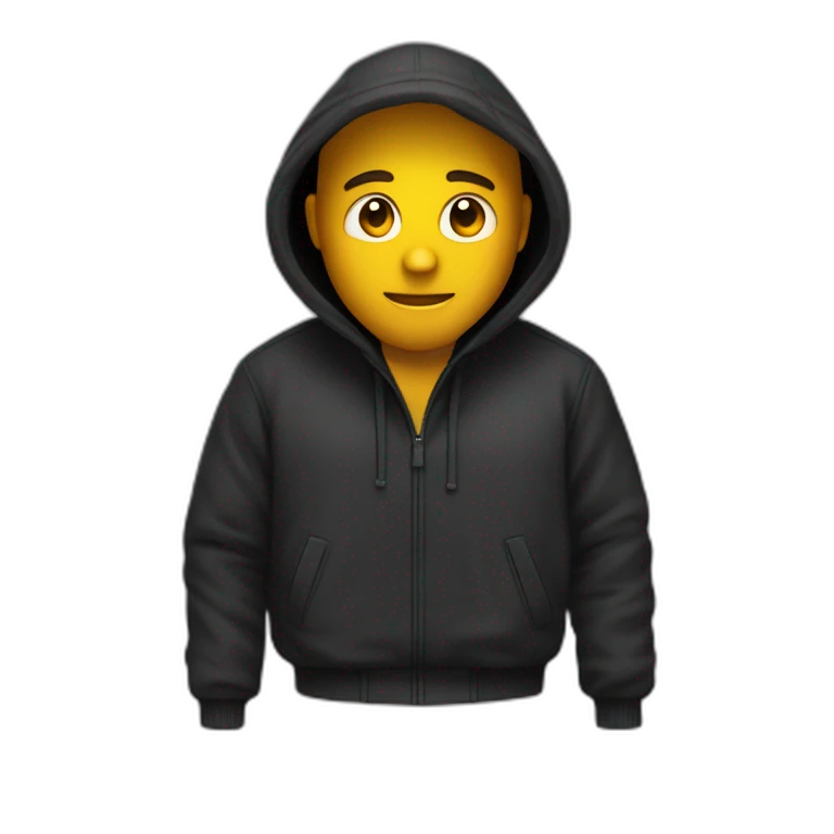 Homme vêtu de vêtements noir avec une cagoule emoji