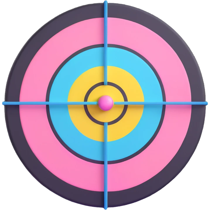 A 3D bullseye target with spring pastel colors of yellow, pink, mint green, and light blue emoji