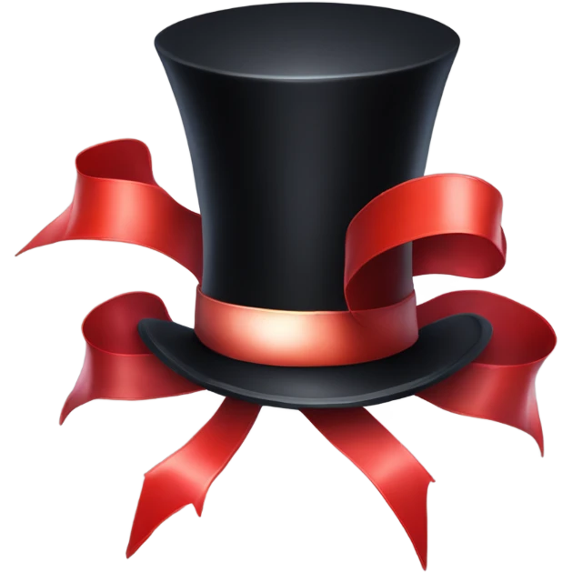 A black top hat displaying a red ribbon around the base. The ribbon forms a visible bow at the front, with the ends falling slightly over  emoji
