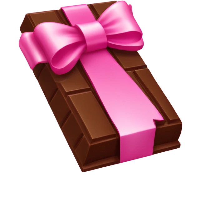 Chocolate bar with pink glitter bow wrapping halfway emoji