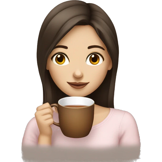 Brunette girl sipping tea white skin emoji