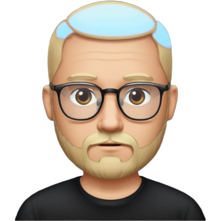 bald bearded blonde bald man with eyeglasses with black shirt emoji