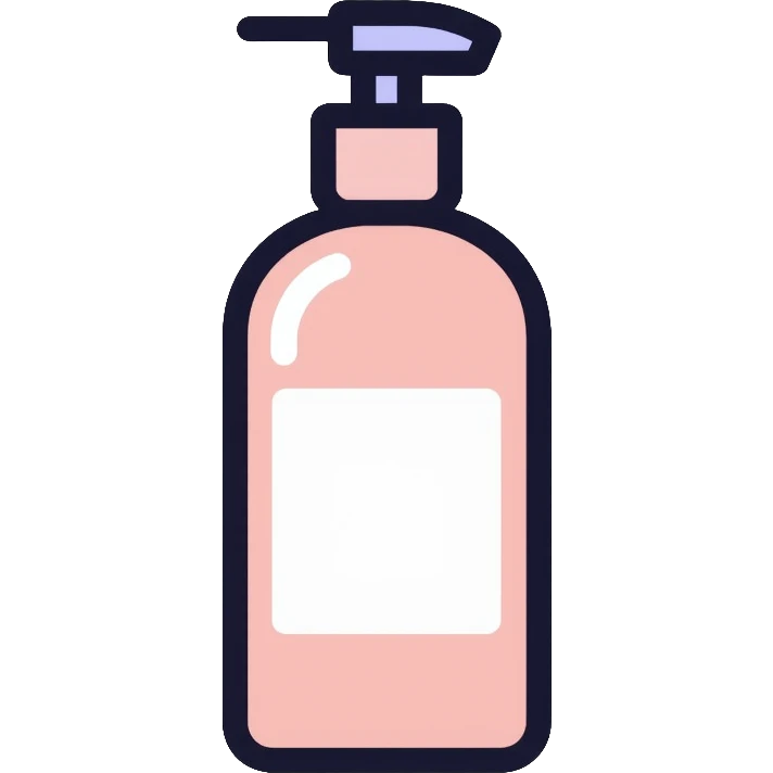 Facial cleanser pump bottle, minimalist, rounded, soft pastel colors, SOS skin care emoji
