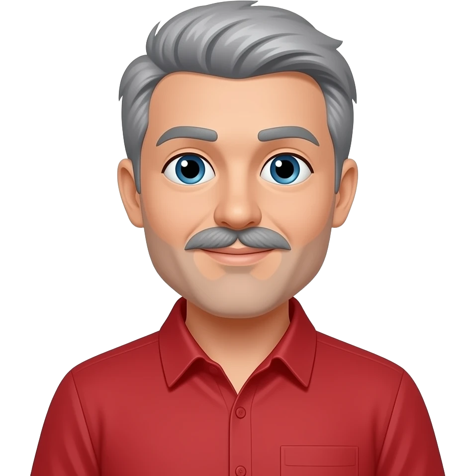 a pregnant man with light skintone, grey hair and mustache, red shirt emoji
