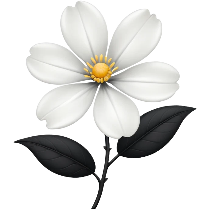 White flower with black leaves emoji