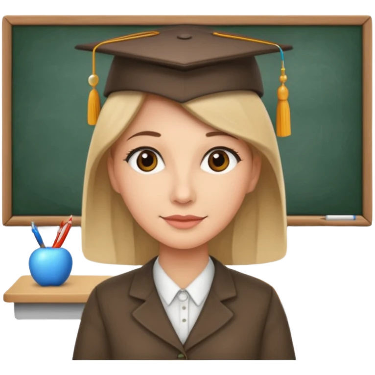 A teacher in a classroom with a hat emoji