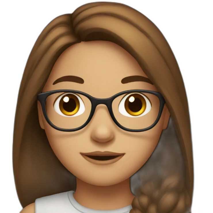 A girl with brown long hair and brown eyes with glasses emoji