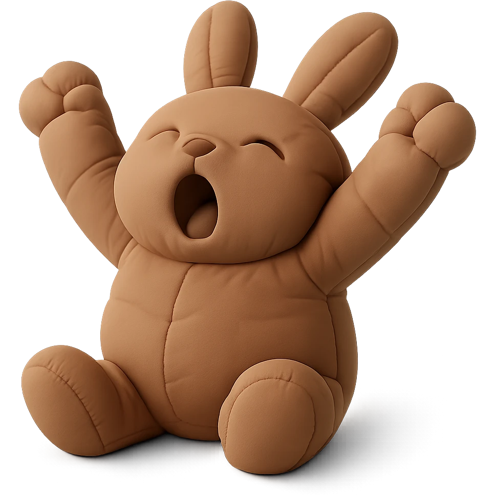 brown bunny stretching arms while yawning, cushion style emoji
