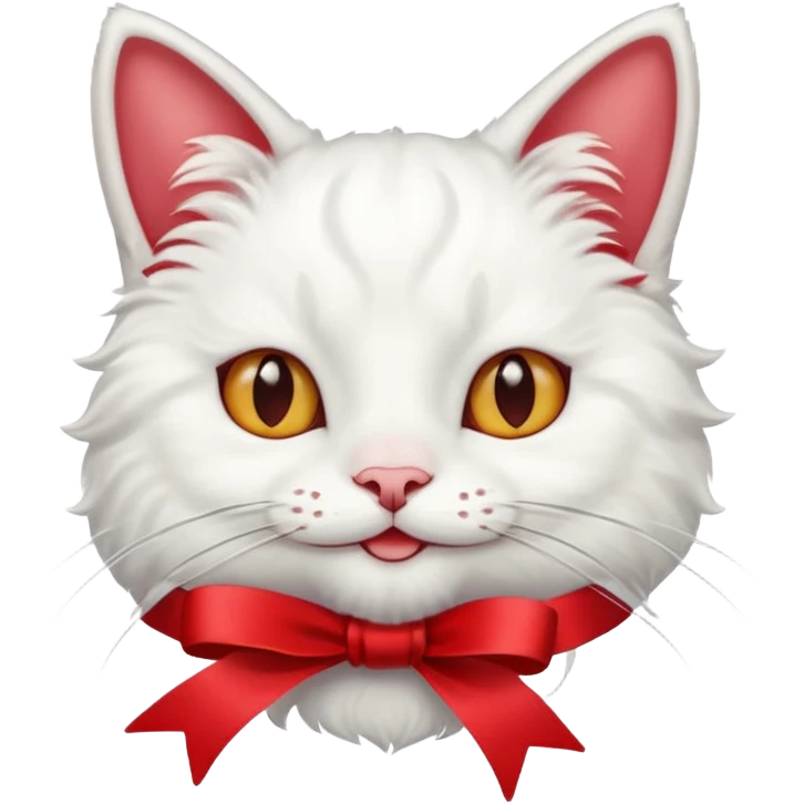 White cat, smiling, with a dangling ribbon on its head
 emoji