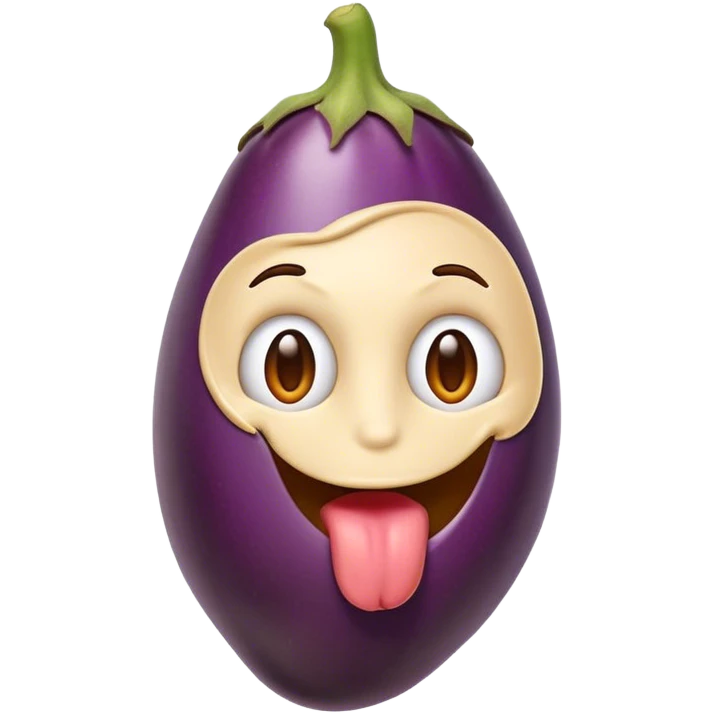 Emoji qui passe sa langue de droite à gauche avec une aubergine à coter de lui  emoji