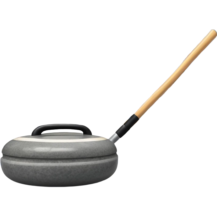 An icon showing a detailed close-up of a curling stone sliding across the ice, with a broom in motion beside it. The background features an indoor stadium with cheering spectators on the stands. Transparent background captures the strategy and focus of curling. emoji