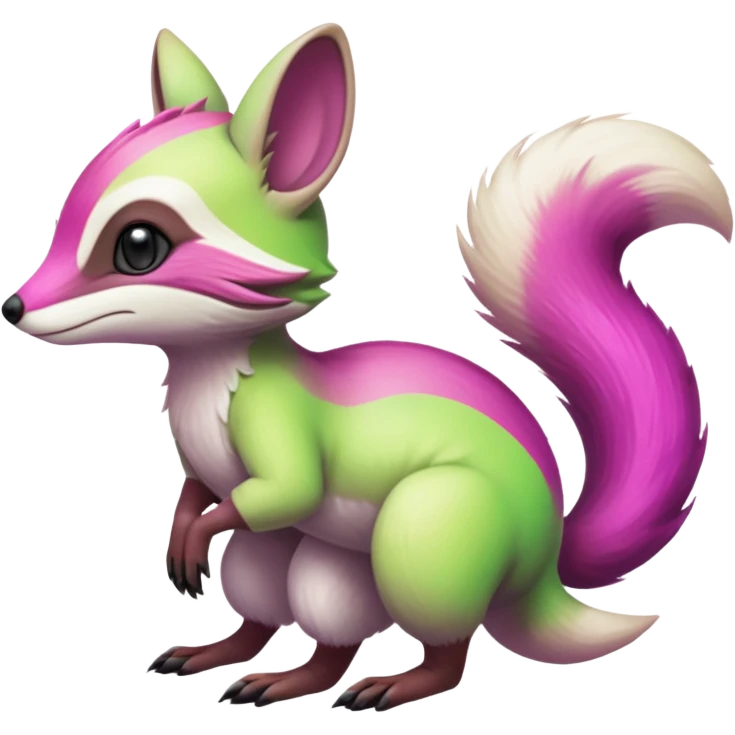 Iridescent Neon Lime-Green-Magenta-gradients Minccino-Numbat-Sergal-fusion-hybrid-animal-creature, full body emoji
