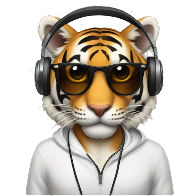Tiger with sunglasses and headphones on emoji