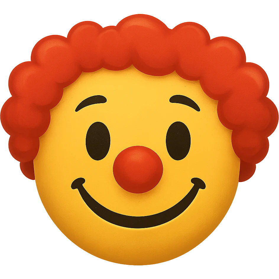 yellow face with red clown wig, digital illustration emoji