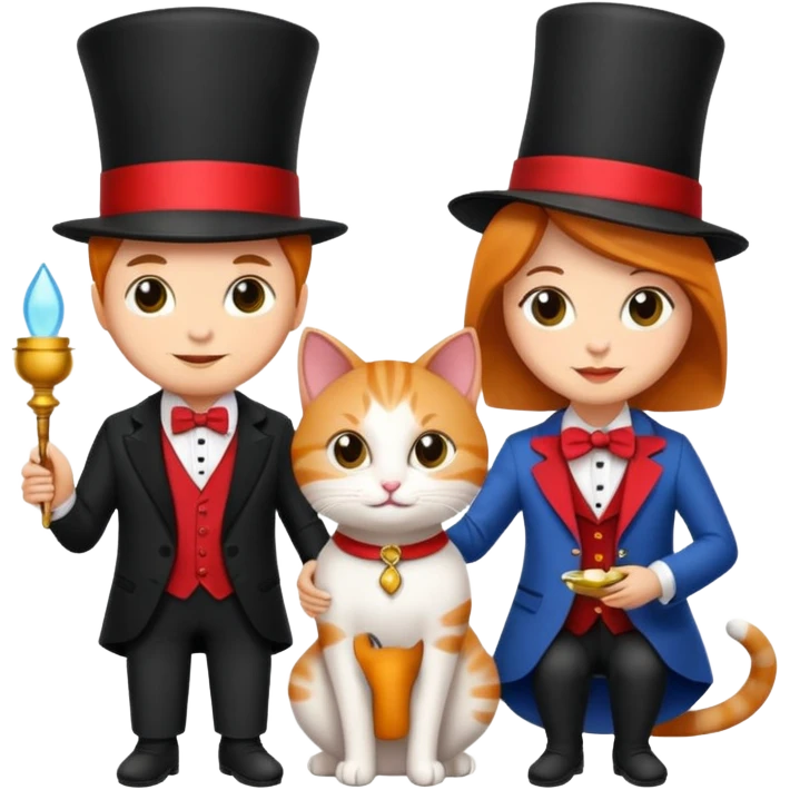 magician couple and their pet cat emoji