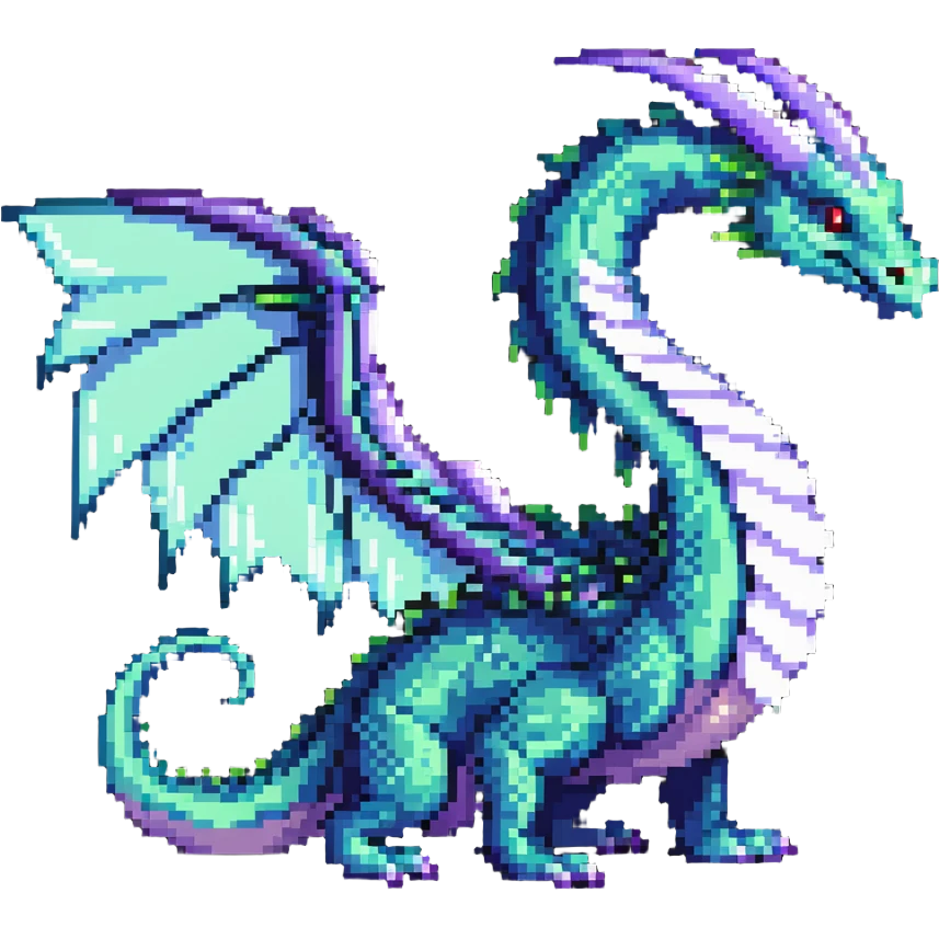 fantasy wyrm, serpentine body, big wings, long tail, shimmering green, blue, and purple colors emoji