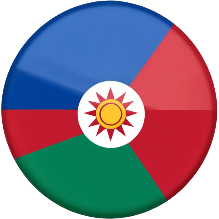 Emoji drapeau gitan bleu en haut vert en bas avec une roue rouge au millieu  roue en plein millieu du drapeau emoji