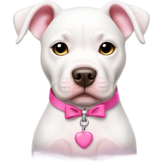 white pitbull puppy with a pink collar and a pink bow emoji