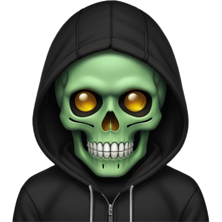 green pixel skull face and black hoodi emoji
