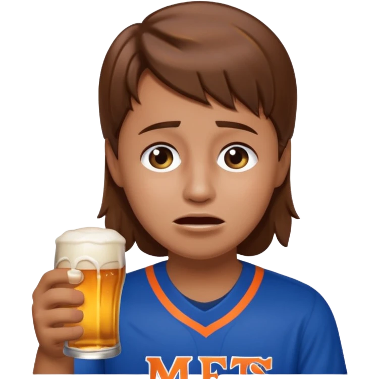 Mets fan with brown hair crying with a beer emoji