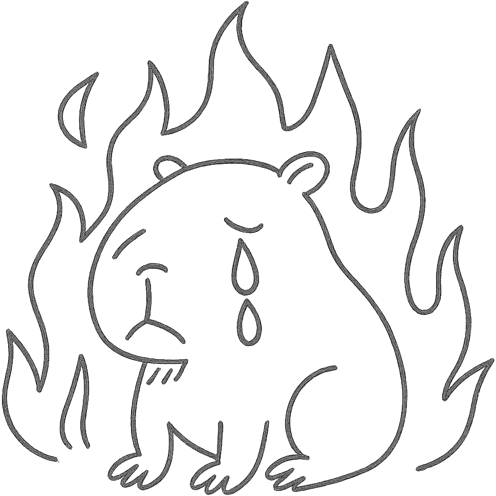 crying capybara, a fire around emoji