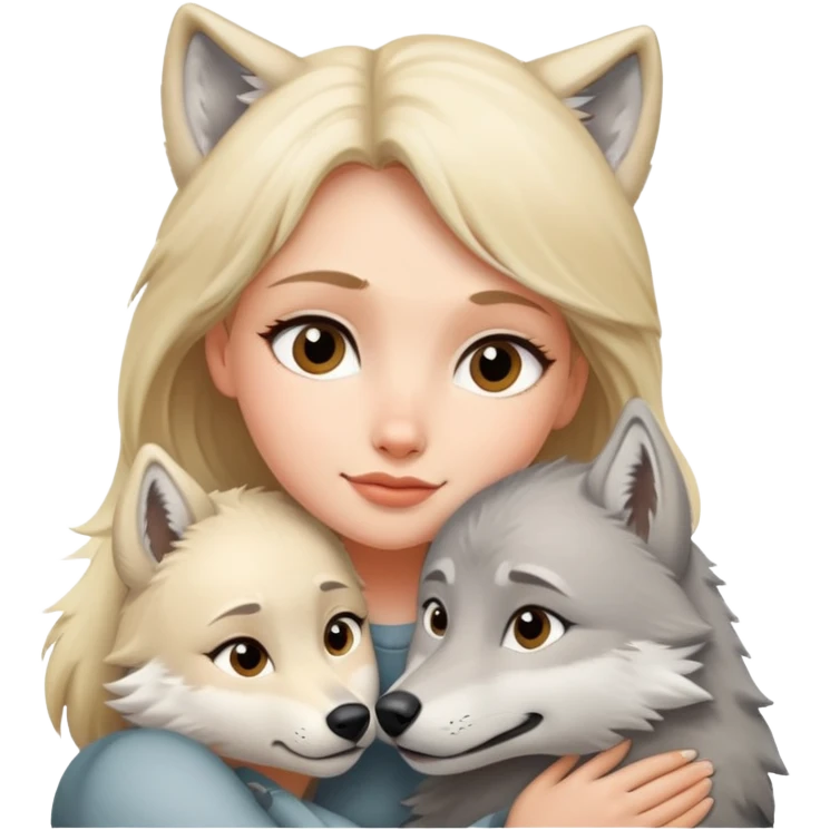 Blonde girl cuddling wolf emoji