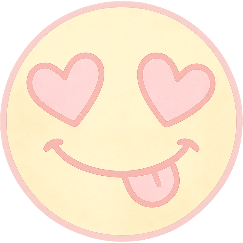 cute emoji, heart eyes, playful grin, pastel pink and yellow, no background emoji