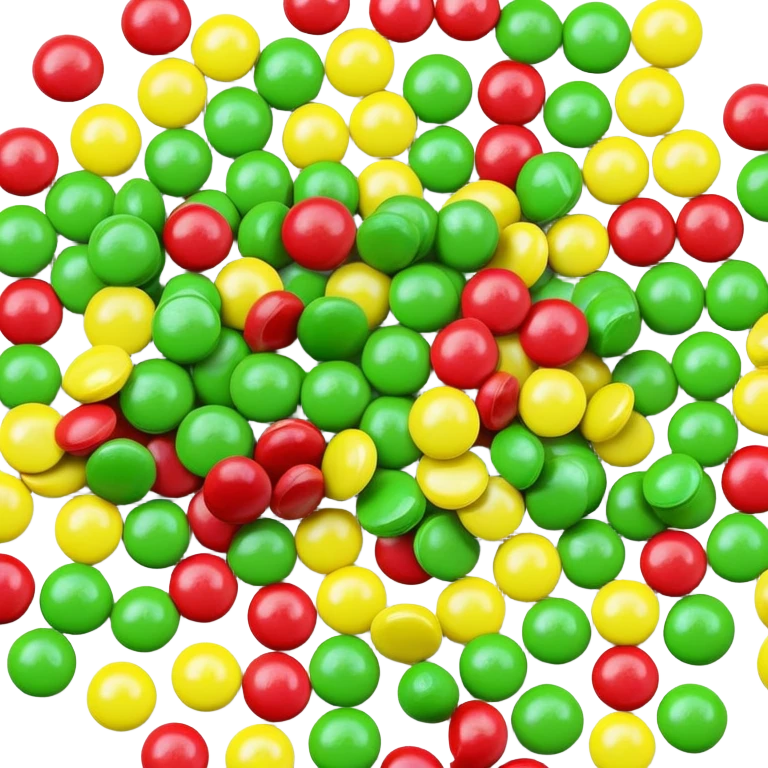 A pile of green Skittles candies next to a colorful Skittles package. Simple minimalist design. emoji