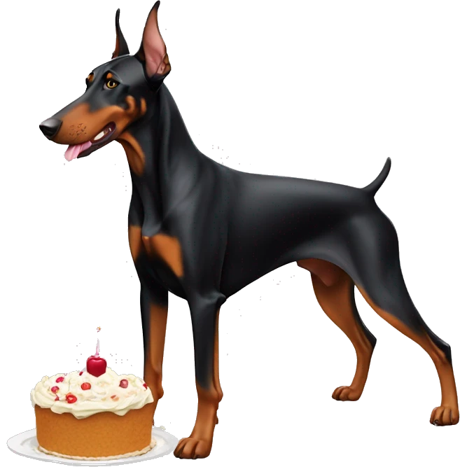 A European Doberman eating cake emoji