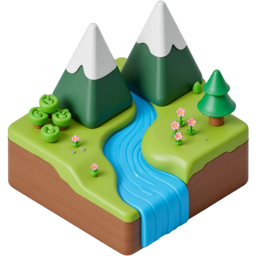 mountains with river flowing and sub emoji
