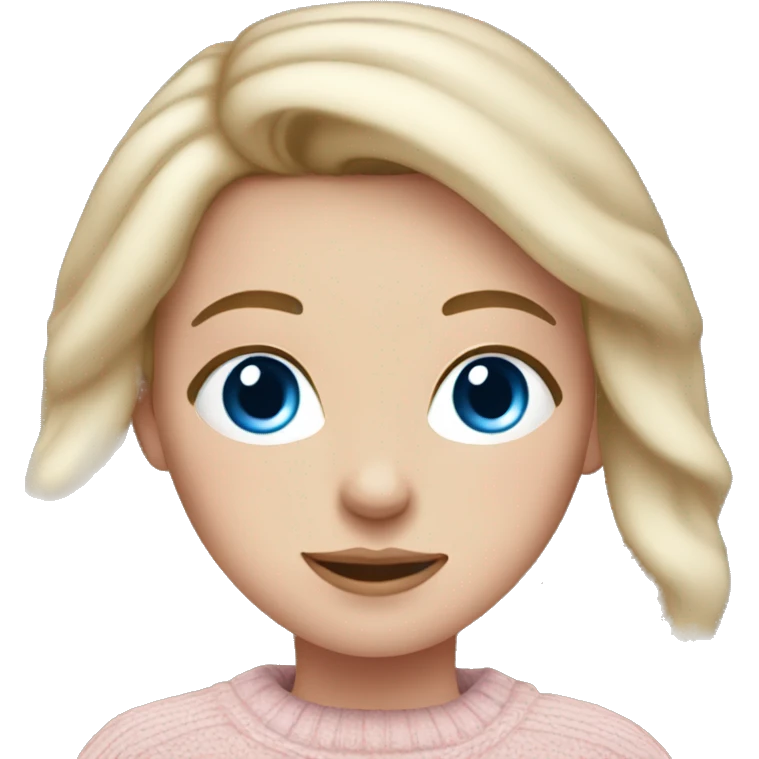 White girl with dark blonde hair and blue eyes wearing pale pink sweater emoji