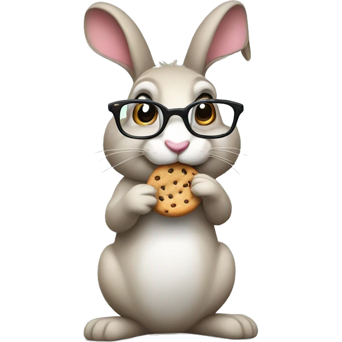 A rabbit with glasses and eating a cookie emoji