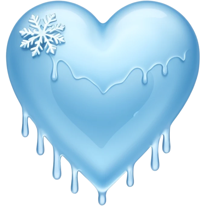 An ice blue heart with frost spidering across it and ice crystals dripping from it emoji