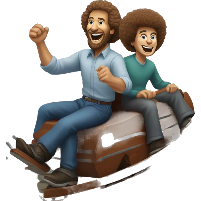 Bob Ross riding a roller coaster with issac newton emoji