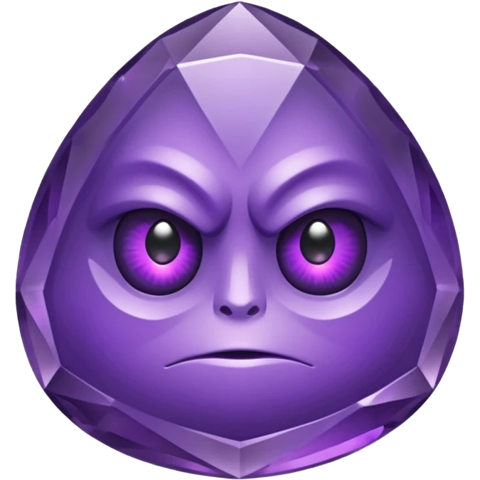 Single gemstone amethyst character, squat and heavy like a rock, with carved facets with eyes emoji