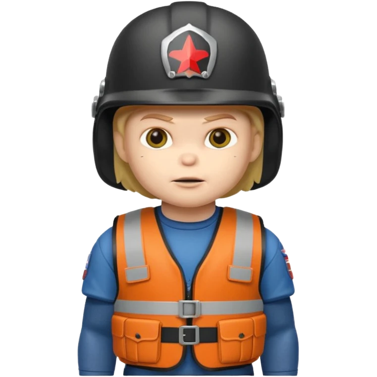 Chucky con casco y chaleco antibalas emoji
