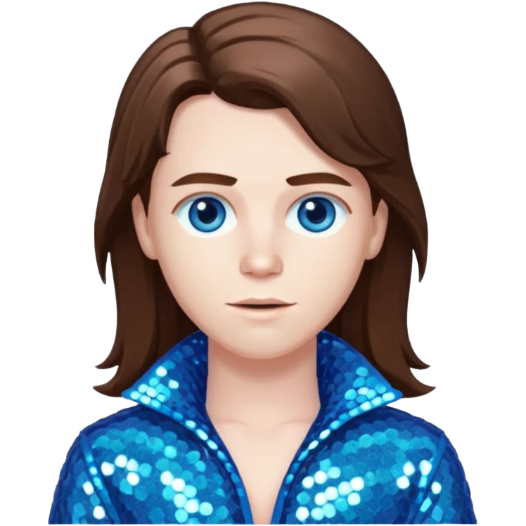 Benson Boone (b.2002), Pop Singer with blue eyes, long brown hair, icy blue sequin outfit emoji