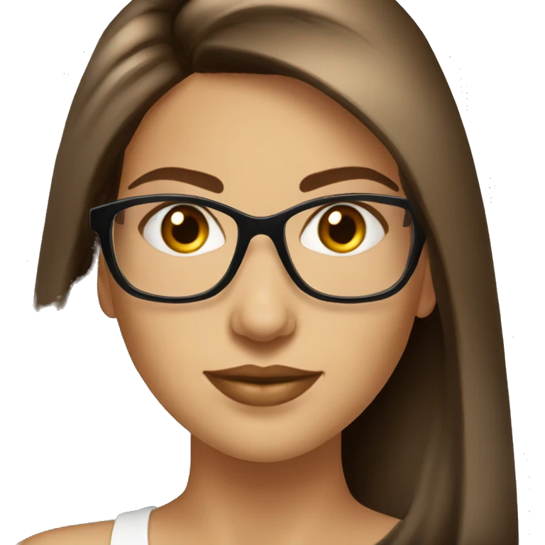 Femme  cheveux lisse long brun lunette emoji