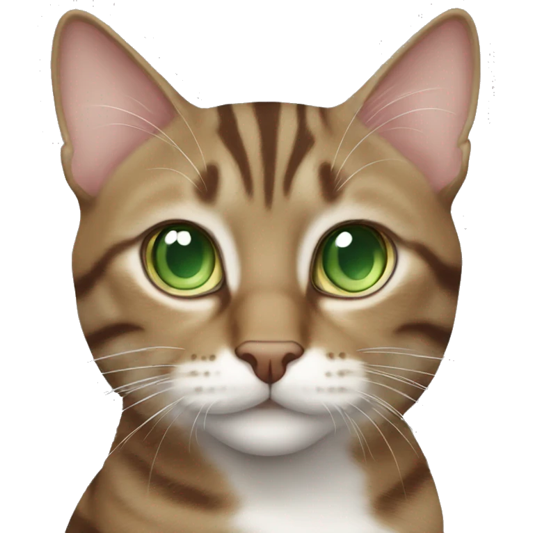 Brown and white tabby cat with green eyes  emoji