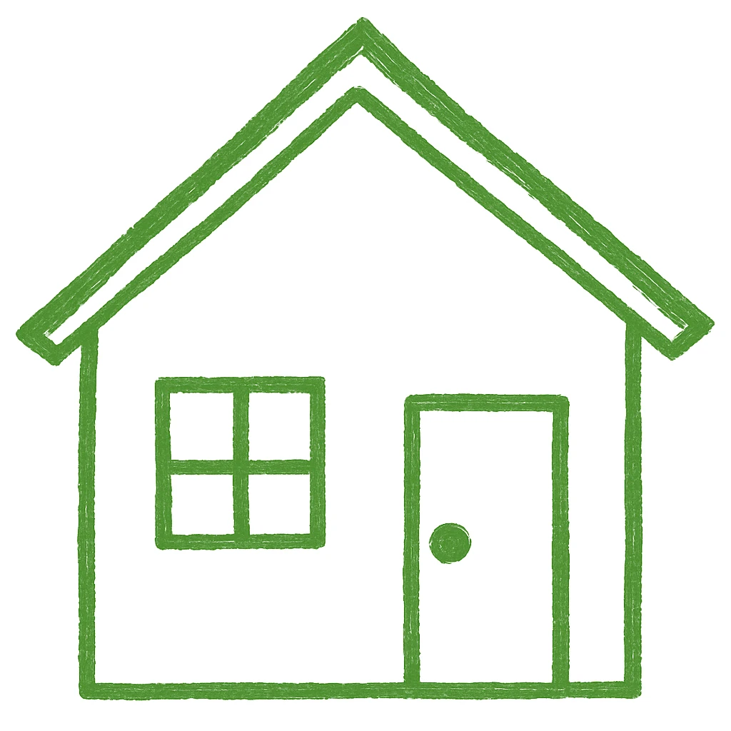 minimal house, green emoji