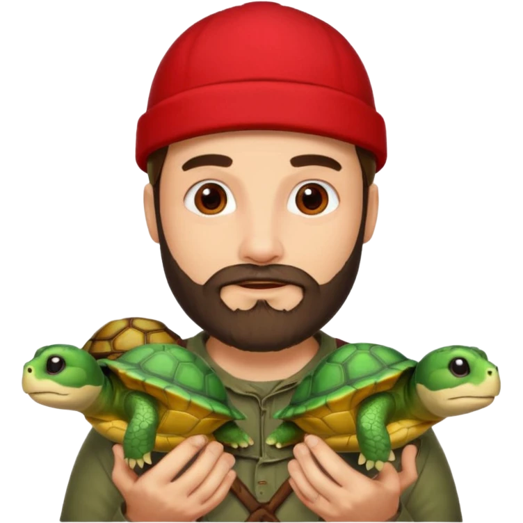 man with beard, red cap and turtles emoji
