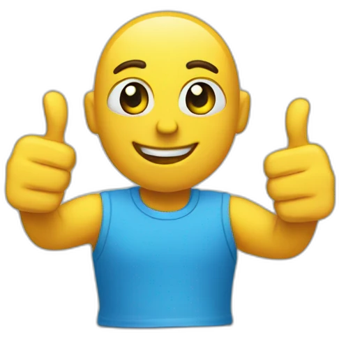 a blue like / thumbs-up icon. Make it a character with eyes, arms and feet. He has to look happy. emoji