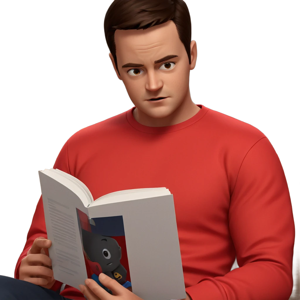boy reading in red shirt emoji