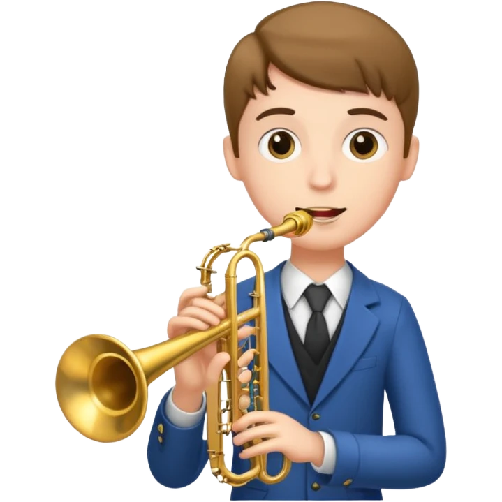 Boy with 4 arms holding a trumpet in one hand and a saxophone in the other emoji