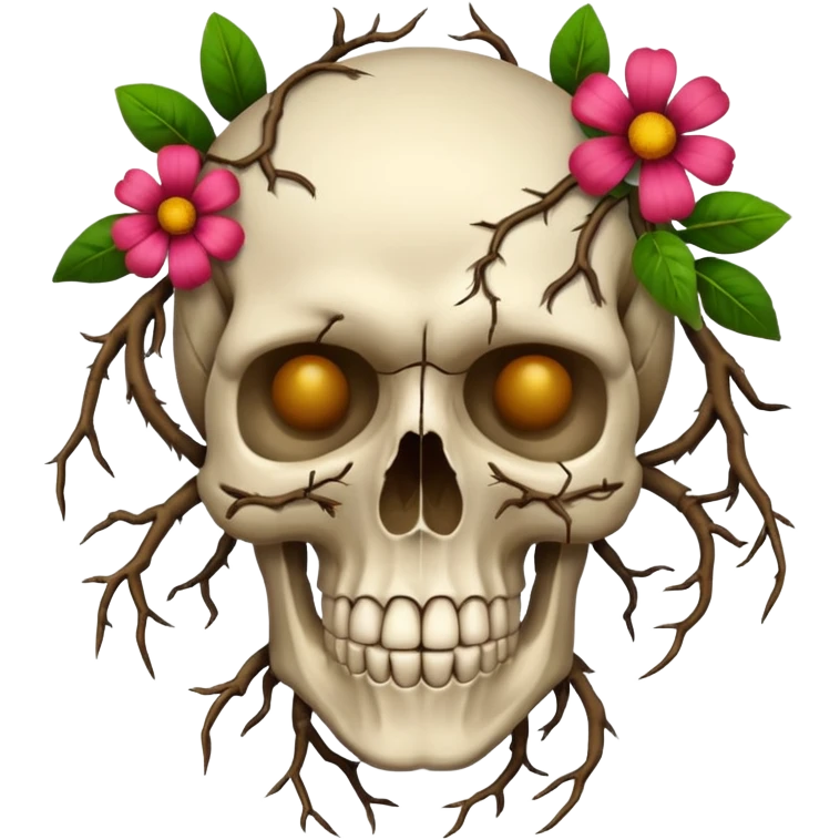 Skull made of roots + flowers emoji