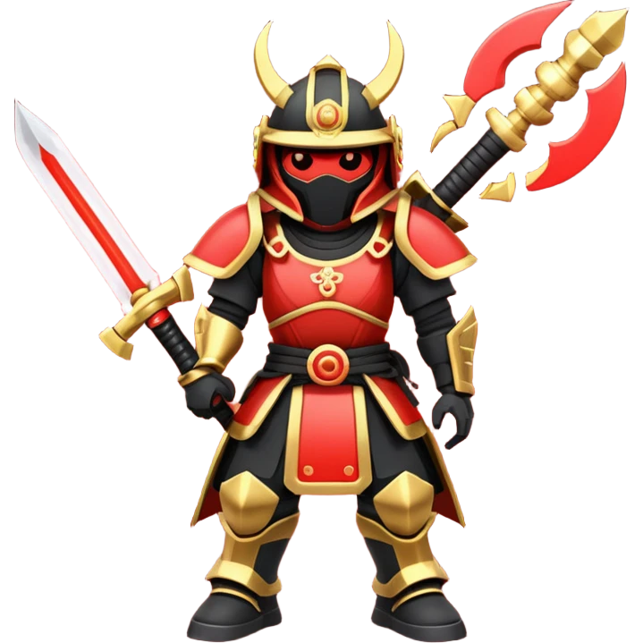 samurai themed space miner tool icon, futuristic mining tool inspired by katana, Japanese armor details, red black gold color palette, glowing energy accents, 3D cartoon, mobile game icon style, clean background, soft shadow, no text, no watermark

 emoji
